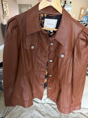 Anthropologie Chestnut Brown Faux Leather Button Jacket